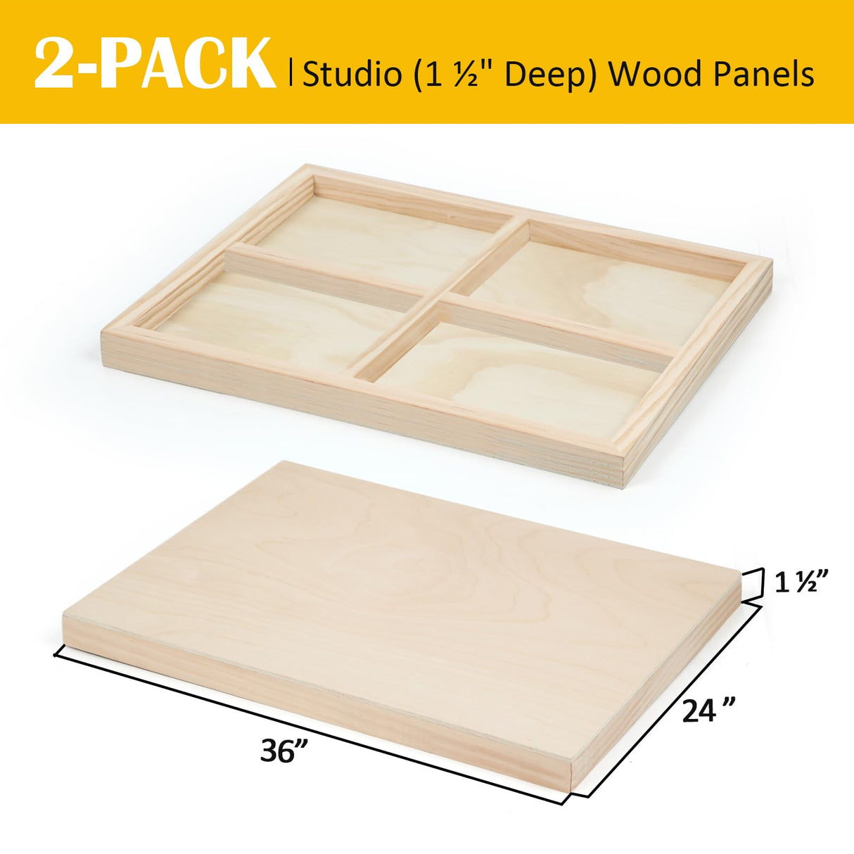Falling in Art 2 Pack Unfinished Wooden Canvas Panels, 24x36 Gallery Birch Wood Panels Kit, 1 1/2" Deep Art Cradle Boards for Acrylic Painting, Pouring and Burning Falling in Art