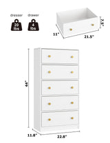 Nicehill White Dresser for Bedroom with 5 Drawers, Fabric Dresser Storage Tower, Chest of Drawers for Closet, Living Room, Hallway, Entryway, Woodeen Dresser（White） Nicehill