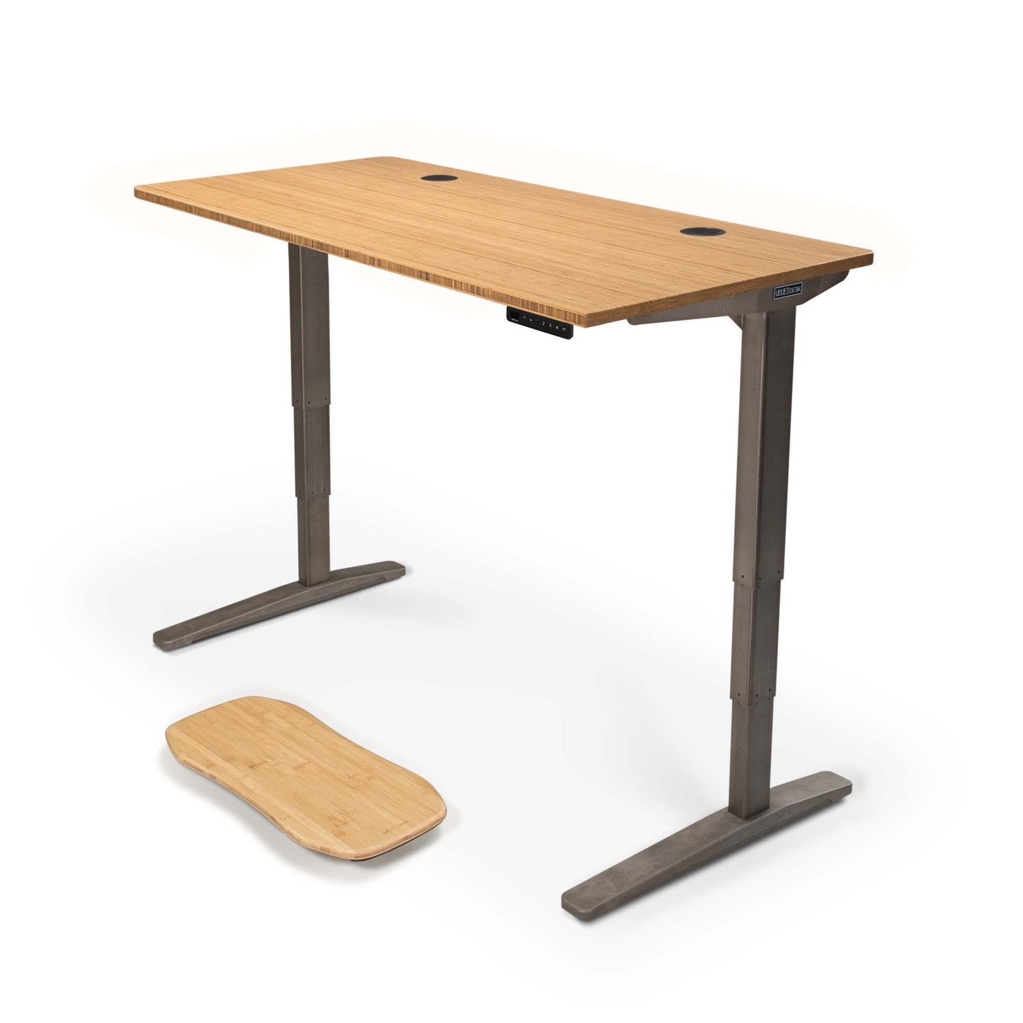 Uplift Desk Bamboo (60 x 30 inch) Standing Desk 2-Leg V2 Adjustable Stand Up C-Frame (Indus.), Advanced Keypad, Wire Grommets, Wire Tray, Rocker Board - WoodArtSupply