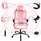 Gaming Chair Office Chair Desk Chair Racing Executive PU Leather Ergonomic Massage Computer Chair with Lumbar Support Headrest Armrest Task Rolling Swivel Chair for Girls, Pink BestOffice