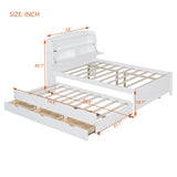 Merax Full Size LED Platform Bed with USB Outlets, Modern Wooden Bed Frame with Trundle, Storage Headboard and Drawers, No Box Spring Needed, White Merax