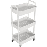 Laiensia 3-Tier Storage Cart,Multifunction Kitchen Storage Organizer,Mobile Shelving Unit Utility Rolling Cart with Lockable Wheels for Bathroom,Laundry,Living Room,With Classified Stickers,White Laiensia