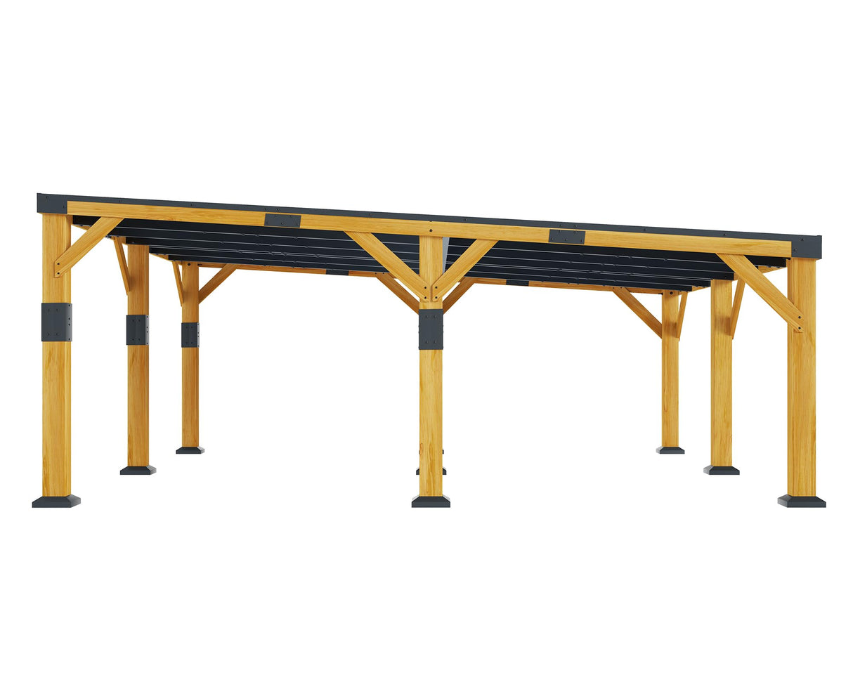 Jocisland 20x20x9.2 FT Cedar Wood Carport with Sloped Galvanized Steel Roof, Heavy Duty Outdoor Shelter for 2 Cars, Trucks, Boats & Tractors, Wind & Snow Resistant Pitch Roof Design Jocisland