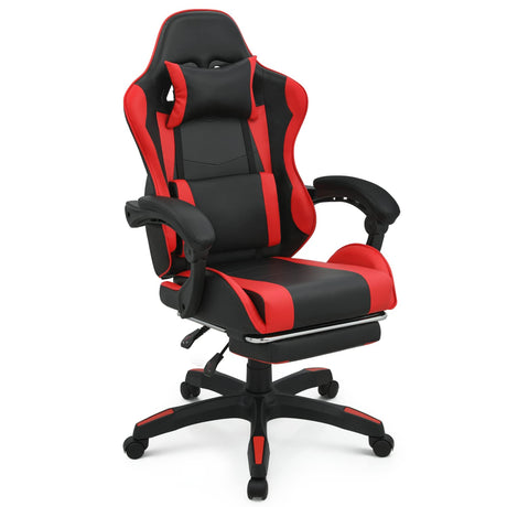 MoNiBloom Gaming Chair with Footrest High Back Video Game Chair with Headrest & Lumbar Support Height Adjustable Leather Swivel Computer Chair for Adult Teen Office or Gaming, Red MoNiBloom