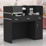 AGOTENI Reception Desk Reception Stations with Open Shelf & Drawers, Wooden Counter Desk with Lockable Drawer for Office Reception Room (Black) AGOTENI