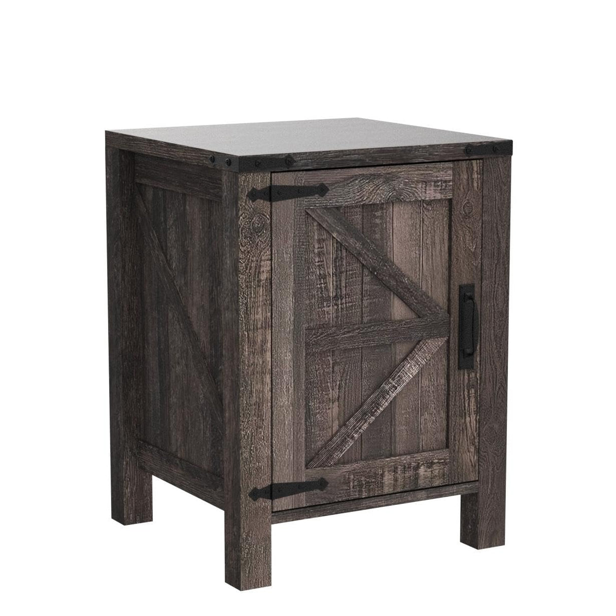 OKD Nightstand with Charging Station, 18 Inch Farmhouse End Table with Barn Door and Adjustable Storage Shelf, Rustic Wood Sofa Side Table w/Magnetic Door for Living Room, Bedroom, Dark Rustic Oak OKD