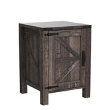 OKD Nightstand with Charging Station, 18 Inch Farmhouse End Table with Barn Door and Adjustable Storage Shelf, Rustic Wood Sofa Side Table w/Magnetic Door for Living Room, Bedroom, Dark Rustic Oak OKD