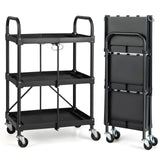 IRONMAX Folding Tool Cart on Wheels, Heavy Duty 3 Tier Foldable Utility Cart w/ 4 Universal Wheel & Compartments, Lightweight Collapsible Service IRONMAX
