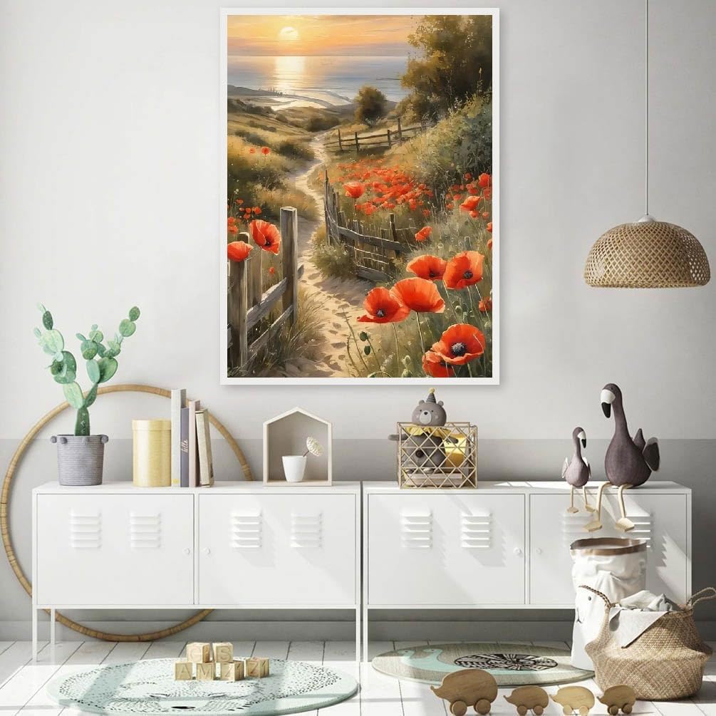 JFYHAB Diamond Painting Kits for Adults-Flowers Diamond Art Kits for Adults,5D Diamond Painting Floral,DIY Country Road Full Drill Diamond Painting Sunset Gem Art and Crafts 12x16inch JFYHAB