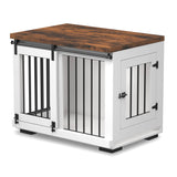 Zakkart Dog Crate Furniture Barn Door for Medium Dogs Up to 40 lbs. - Puppy Kennel w/Thickened Farmhouse Top & Steel Bars - 30'' Wide - White Decorative Modern Dog Crate Table, End Table, Nightstand Zakkart