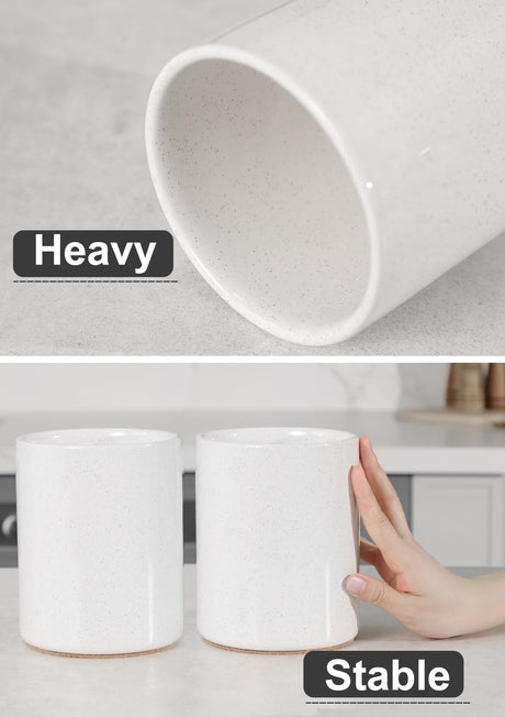 Nucookery Utensil Holder, 6.4" Ceramic Kitchen Utensil Holder for Countertop with Protection Cork Bottom, Vintage Farmhouse Kitchen Decor for Counter, Gift (Sand) Nucookery