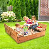 Badger Basket Original Wooden Cedar Sandbox with Built-in Bench Seats and Cover - Heavy Duty Outdoor Play Equipment (Natural/Natural) Badger Basket
