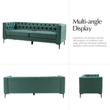 HULALA HOME 84" W Faux Leather Sofa Couch with Metal Legs, Button-Tufted 3-Seater Sofa, Mid Century Modern Contemporary Upholstered Couch for Living Room, Entertainment Area, Apartment,Green HULALA HOME