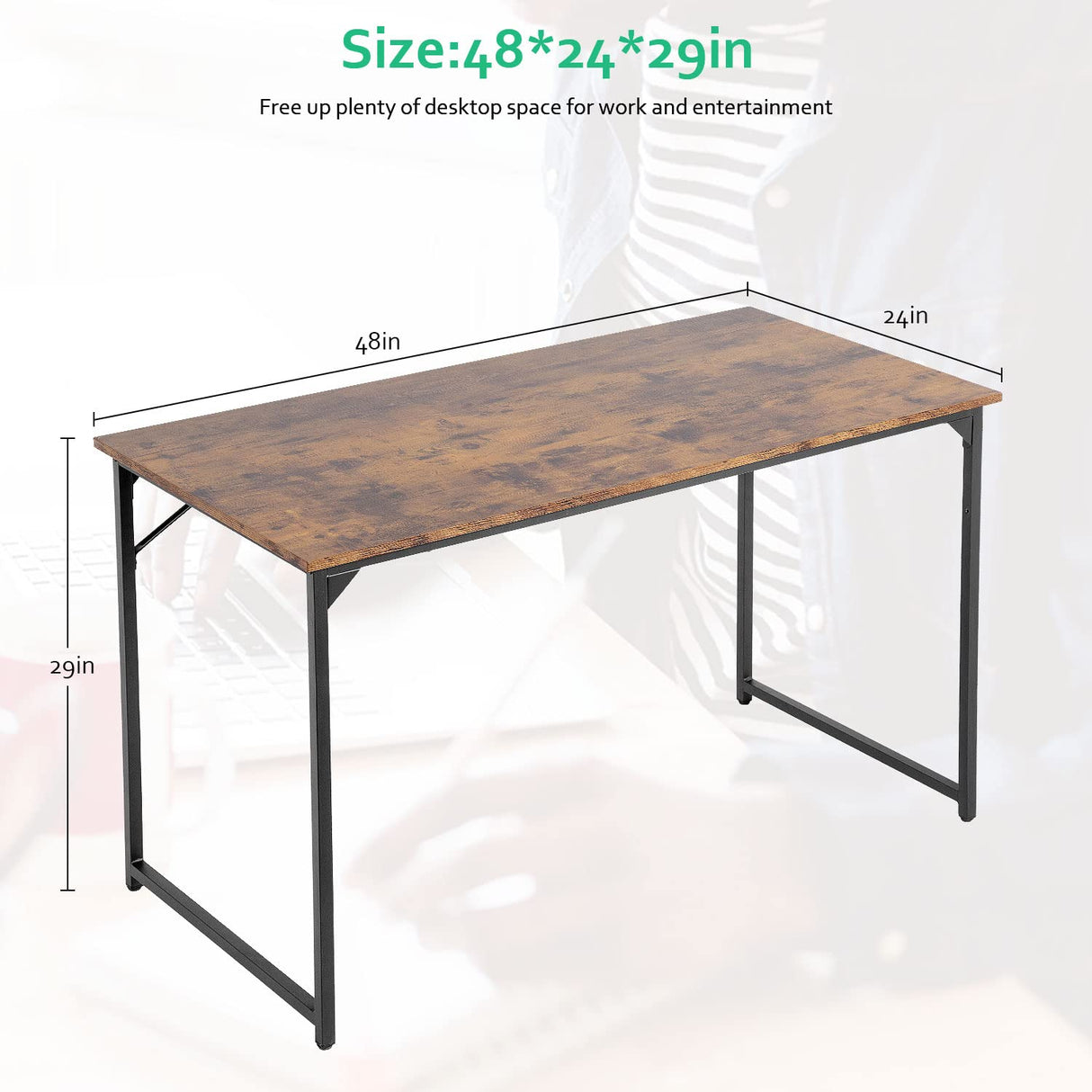 PayLessHere Computer Desk 47 inch Length Study Writing Table, Adjustable feet, Modern Furniture for Home Office, Brown PayLessHere