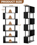 Gadroad 6 Tier Geometric Bookcase, Black Book Shelves, Modern Corner Bookcase Storage Shelf Wood for Bedroom, Living Room, Home Office, Black Gadroad