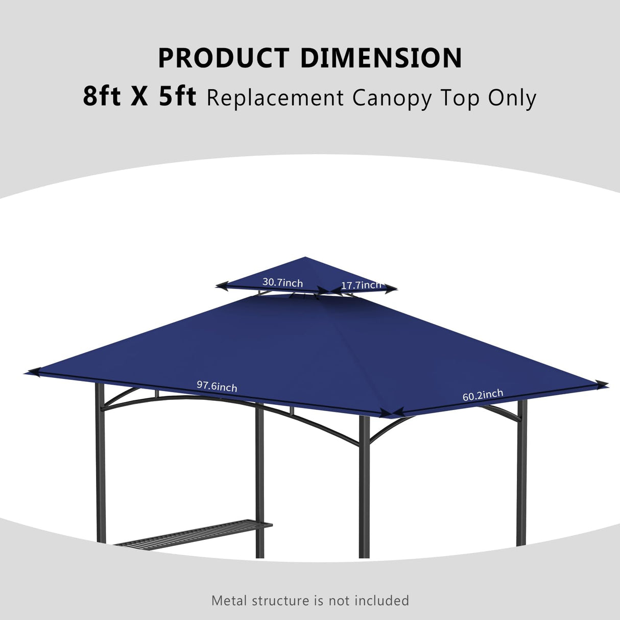 Grill Gazebo Replacement Canopy Top Only - 5' x 8' Outdoor BBQ Gazebo Canopy Roof, Waterproof Double Tiered Shelter Cover Fit for Model L-GG001PST-F Iheqard