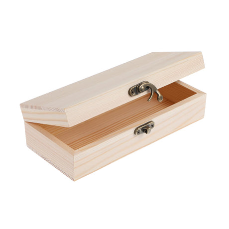 AHQiZFX 1 Pack Unfinished Wooden Box with Hinged Lid and Front Clasp, Unpainted Wooden Jewelry Box for DIY Art Project Crafts Woodcraft Keepsake Jewelry Plain Pine Box (7"x3.2"x2") AHQiZFX