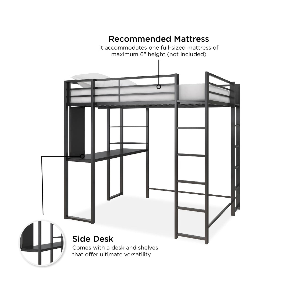 DHP Abode Full Size Metal Loft Bed, Black DHP