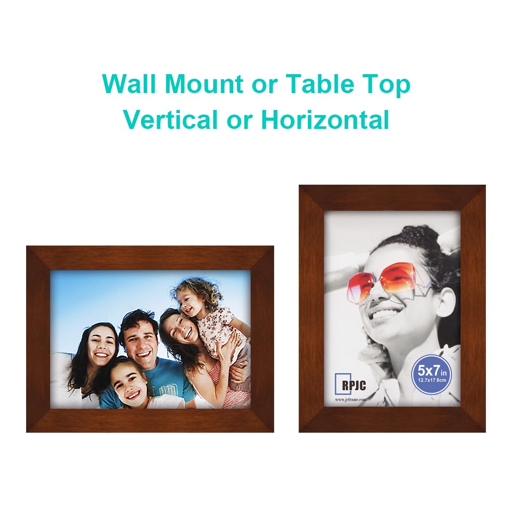 RPJC 5x7 inch Picture Frame Made of Solid Wood High Definition Glass for Table Top Display and Wall Mounting Photo Frame Brown RPJC