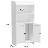 Homhedy Small Bathroom Storage Cabinet, Freestanding Toilet Paper Storage with 2 Doors and Shelves, Bathroom Organizers and Storage for Small Spaces, Laundry Room, 7.9" D x 14.6" W x 31" H, White Homhedy