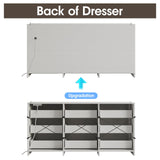 Fameill Dresser for Bedroom, 9 Drawer Wide Dresser Organizer with Charging Station, Tall Dresser for Hallway, Wood Dresser with Metal Handles, Woodgrain White Fameill