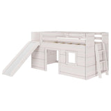 Max & Lily Loft Bed Twin Size, Solid Wood Low Loft Bed with Slide and Ladder, Modern Farmhouse Loft Bed for Kids, White Wash Max & Lily