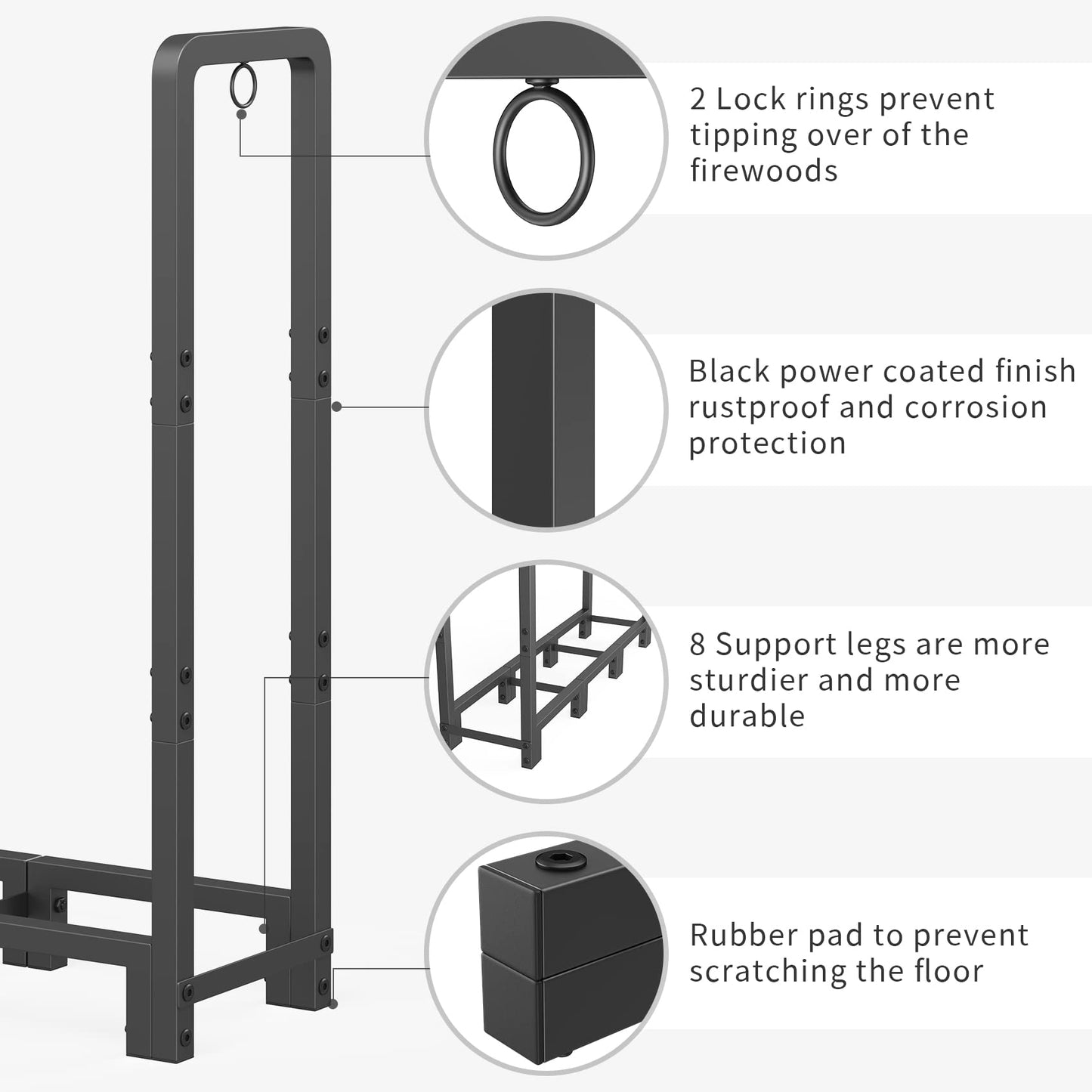 Mr IRONSTONE 4ft Firewood Rack Outdoor Indoor, Upgraded Heavy Duty Adjustable Fire Wood Rack Holds Up to 2600lbs, Fireplace Log Holder Wood Storage - WoodArtSupply