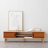 WOLWES TV Console Table Bamboo TV Cabinet Low Entertainment Center Narrow Media Console TV Stand for Living Room, Bedroom (Color : Brown, Size : 55.1in-no Drawer) WOLWES