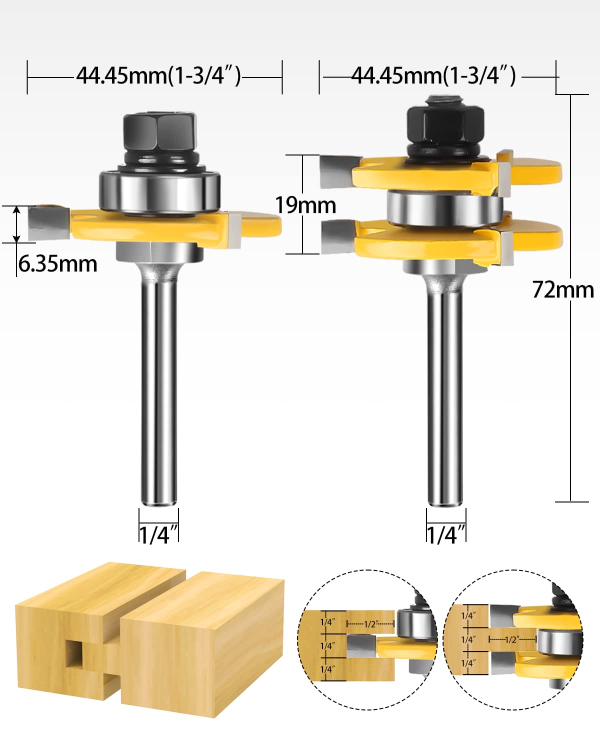 1/4-Inch Shank Tongue and Groove Router Bits Set & Reversible Finger Joint Router Bit, 3 Pack Router Bit Set, Woodworking Chisel Cutter for Density Boards, Solid Wood, MDF, Chipboard, Splints - WoodArtSupply