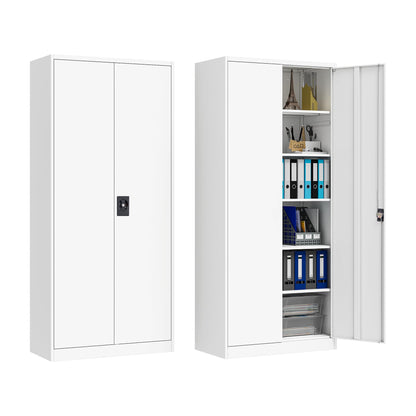 Metal Locking Storage Cabinet with 2 Doors and 5 Adjustable Shelves, 71" Tall Steel Garage Storage Cabinets for Home Office, Garage, Pantry,Tool Organizer (White, Swing Handle 2 Doors - 71"H)