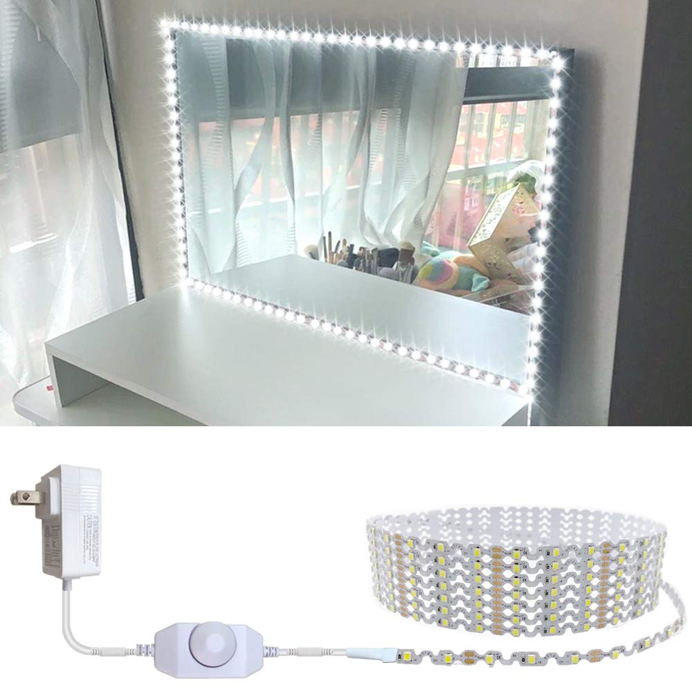 13ft/4M Led Vanity Mirror Lights Kit Bendable NO NEED TO CUT Vanity Make-up Mirror Cloakroom Adjustable Flexible Strip Light Table Set with Dimmer and Power Supply Mirror Not Included - WoodArtSupply