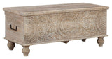 Signature Design by Ashley Fossile Ridge Boho Carved Wood Storage Bench with Hinge Top, Beige Signature Design by Ashley
