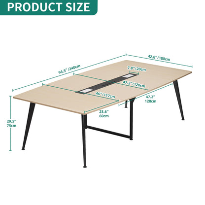 DWVO 8FT Conference Table, 94.5" Boat Shaped Meeting Table with Power Outlets & Rectangle Grommet, Modern Seminar Table for Office Conference Room, Boardroom Desk - WoodArtSupply