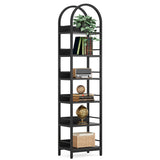 Tribesigns 78.7" Arched Industrial Wood 6-Tier Bookshelf with Metal Frame - Black Storage Organizer Tribesigns