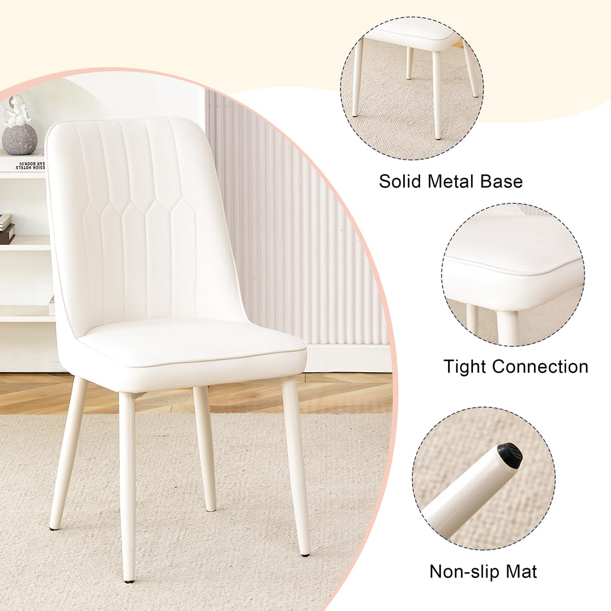 Ebullient White Oval Dining Table Set for 6, 67'' Modern Dining Table Set for 6, Cream White Oval Tabletop with Sleek Ripple Legs, 6 Soft Faux Leather Chairs, Ideal for Dining Room Ebullient