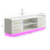 BELLEZE 66" TV Stand for TVs Up to 75", LED Light Entertainment Center with Power Outlet, 4 Drawers and 2-Tier Open Shelves TV Cabinet, TV Console for Living Room, Bedroom - Corrigan (White) BELLEZE