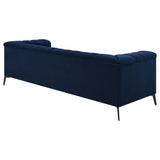 Coaster Home Furnishings - Chalet - Matte Velvet Fabric Upholstered Stationary Tufted Sofa with Tuxedo Arm and Pocket Coil Springs - Contemporary - Living Room - Blue - 509211 Coaster Fine Furniture