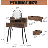 walkclpck Vanity Desk with Mirror and Lights, Makeup Vanity with 4 Drawers Small Vanity with 3 Storage Shelves, Wood Vanity for Bedroom Dressing Room Makeup Studio, Brown walkclpck