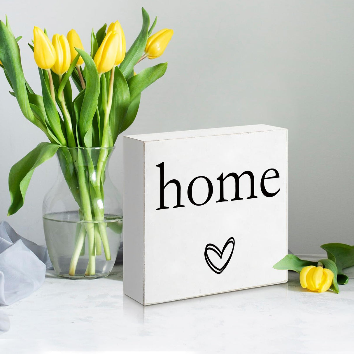 KENTUOK Home Cute White Wooden Box Square Sign, House Bathroom Bedroom Wood Box Sign for Home Living Room Shelf - Rustic Desk Décor, Table Decoration 5 x 5 Inch KENTUOK