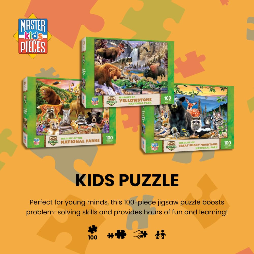 MasterPieces – 100 Piece Jigsaw Puzzle for Kid 6+ Years, Wildlife of The National Parks, Educational and Fun Game, Gift Idea for Children, 19" x 14" Masterpieces