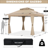ABCCANOPY 13x13 Pop Up Gazebo, Outdoor Canopy Tent, Instant Screened Shelter with Mosquito Netting for Patio, Garden, Backyard, Party, Camping (Khaki) ABCCANOPY