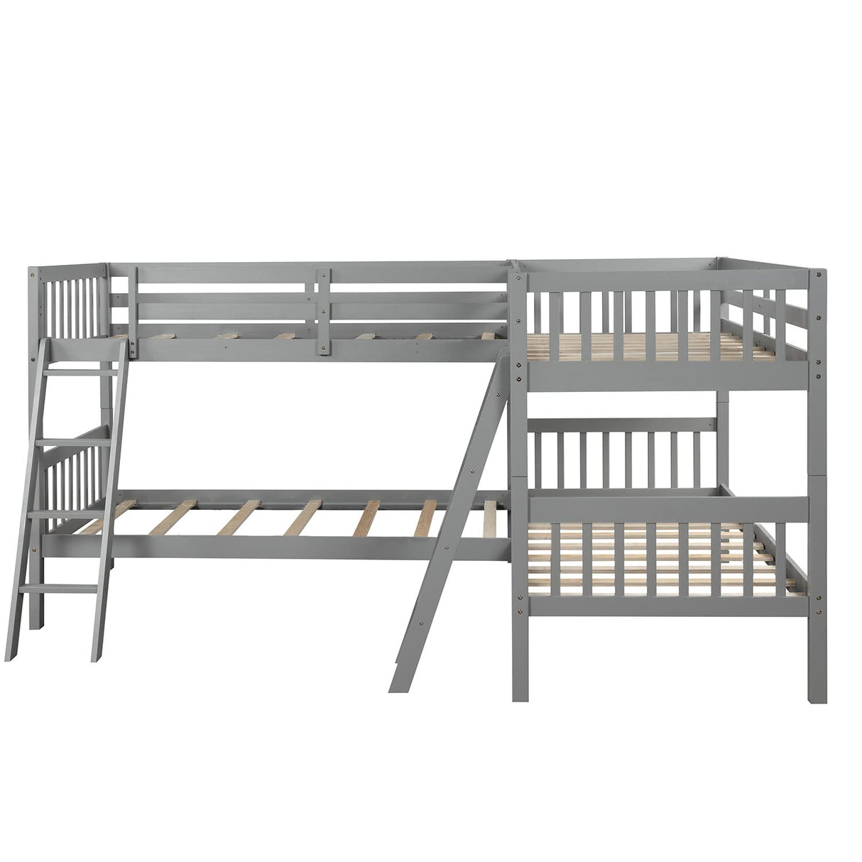 Harper & Bright Designs L Shaped Bunk Bed for 4, Quad Bunk Bed Twin Size, Wooden Bunk Bed Frame for Kids Teens Adults - Gray Harper & Bright Designs