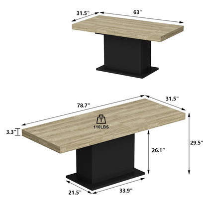 Hitow Extendable Dining Table for 6-8 Person, 63“ to 78.7" Wide Rectangular Kitchen Table in Stretch, Office Conference Table with Metal Legs, Dining Room Living Room Table, Oak&Black - WoodArtSupply