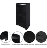 Podium Stand Portable,Church Pulpit Podium with Wheels,Lectern for Classrooms,Podium Stand Hostess Stand Reception Desk with Storage Shelves,Black YUUAU