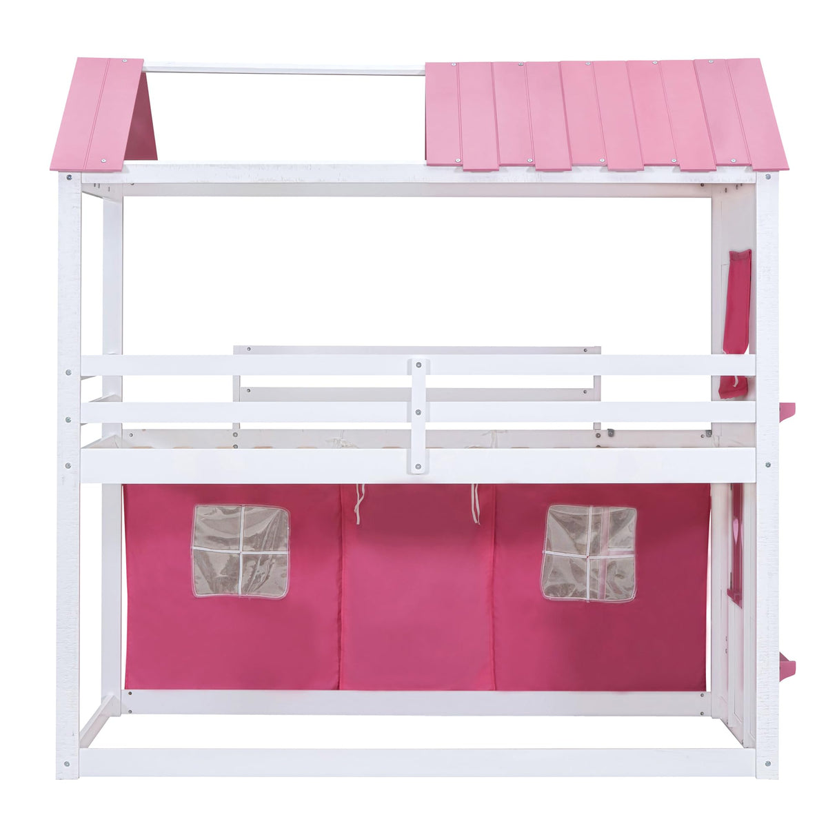 Harper & Bright Designs Full Over Full Bunk Beds for Kids,Wood Sweet Heart Novelty Bunk Bed with Elegant Windows, Sills and Tent,House Bunk Beds for Girls,Boys,Pink+White Harper & Bright Designs