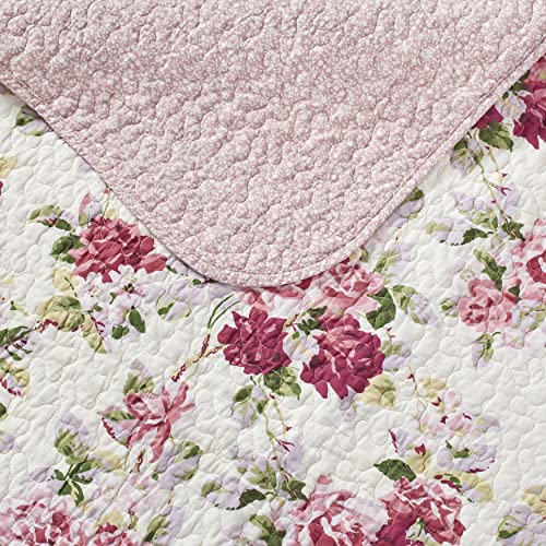 Laura Ashley - Twin Quilt Set, Reversible Cotton Bedding with Matching Sham, Lightweight Home Decor for All Seasons (Lidia Pink, Twin) Laura Ashley