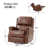 HULALA HOME Genuine Leather Recliner with One-Button Reset, Power Recliner with Electric Lumbar Support and Headrest, Traditional Swivel Rocker Recliner with USB Port and Storage Pocket, Brown HULALA HOME