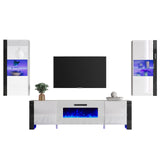 AMERLIFE 3 Piece Modern Wall Unit Entertainment Center Set, High Gloss 70" Fireplace TV Stand with 36" Electric Fireplace, 2 LED Wall Cabinets with Storage for Living Room, White AMERLIFE