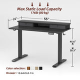 TIQLAB 48 * 24 Inch Standing Desk with Two Drawers, Stand Up Desk Adjustable Height, Electric Sit Stand Table with Storage Shelf and Splice Board, Black TIQLAB