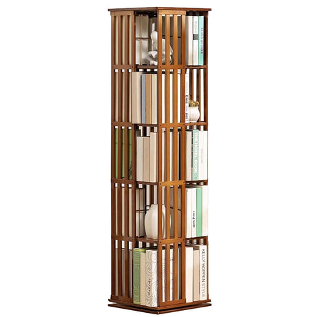 SUZEPER 5 Tier 360° Rotating Bookshelf,Bamboo Bookshelf Floor Standing Storage Rack,Wood Narrow Book Shelf Organizer for Living Room Study Room Office(37x37x149cm(15x15x59inch), Walnut) SUZEPER